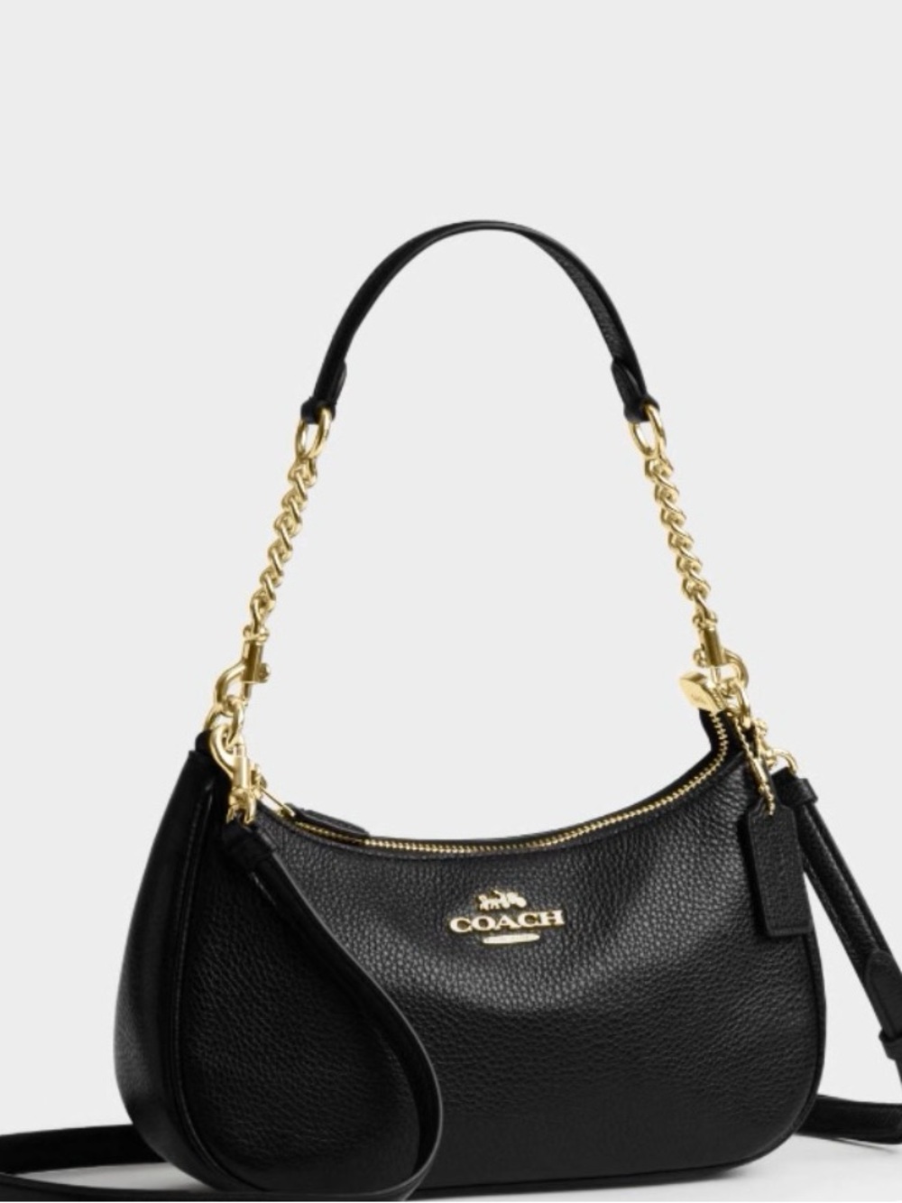 Coach Black Pebbled Leather Shoulder Bag with Gold Chain Strap